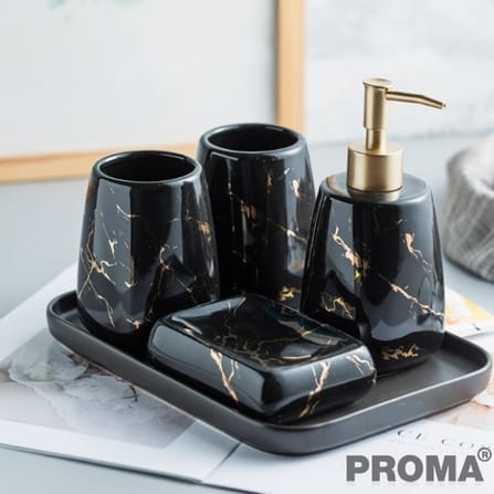 อุปกรณ์ห้องน้ำเซรามิกชุด 5 ชิ้น ลายหินอ่อน PROMA-WS09 สีดำ_7